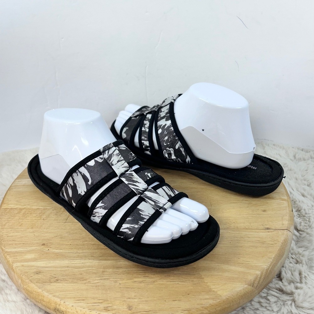 Avon Memory Foam‎ Cushion Walk Slides Comfort Sandals Black White M (7-8)